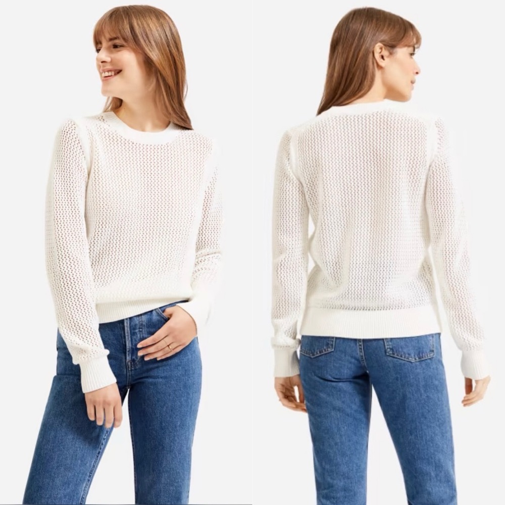 Everlane The Mesh Open Knit Crew Neck Sweater White